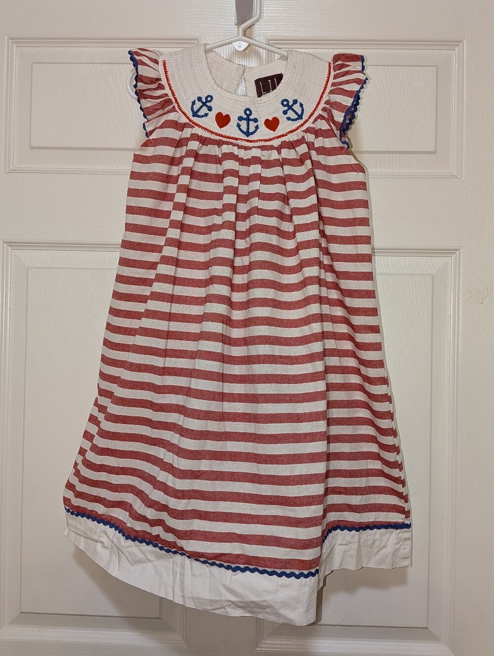 Lil Cactus Smocked Patriotic Anchor Striped Dress 5